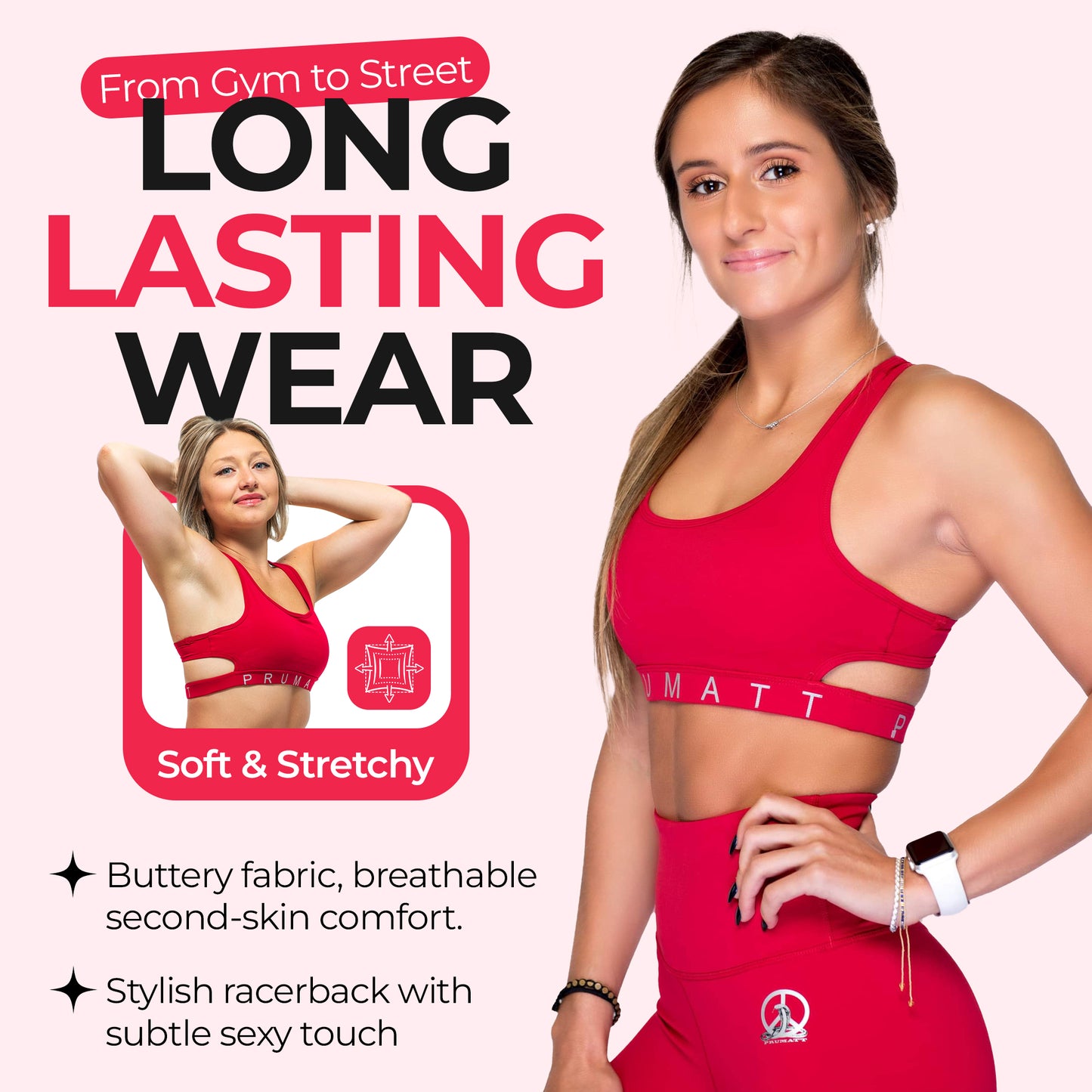 PRUMATT Racerback Sports Bra – Soft Stretch Activewear Top