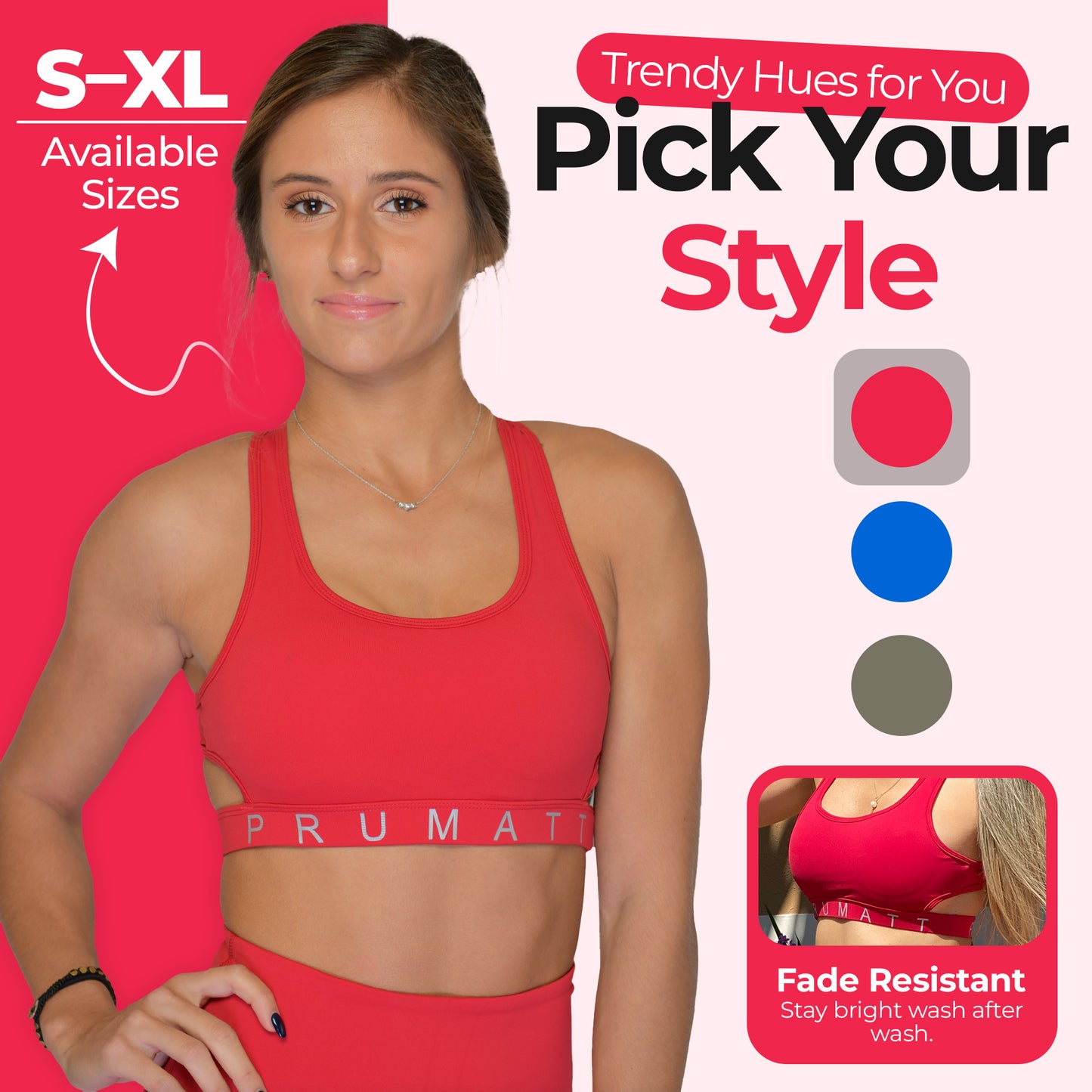 PRUMATT Racerback Sports Bra – Soft Stretch Activewear Top