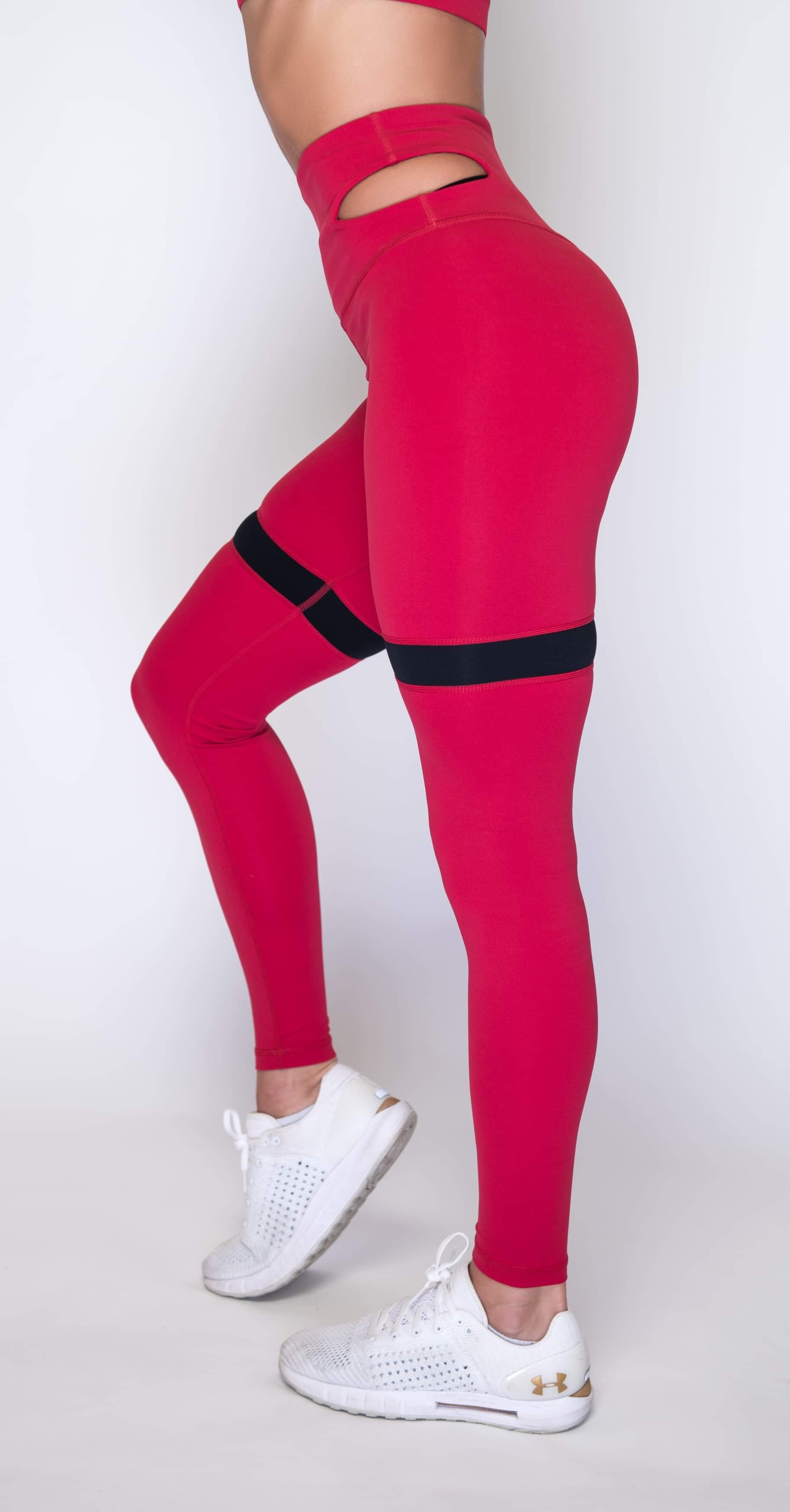 Waist Cutout Flirty Premium Leggings - Jester Red